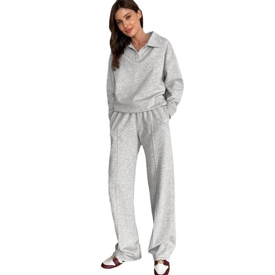Damen lässiges Sweat-outfit mit lockerer Passform und Polokragen EB
