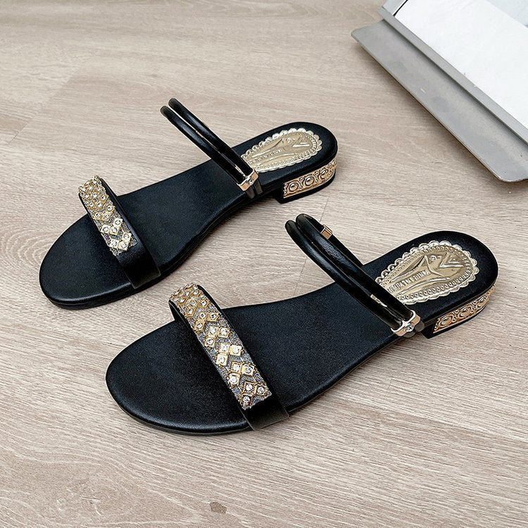 Damen glamouröse Sandalen mit funkelnden Schmuckakzenten EB