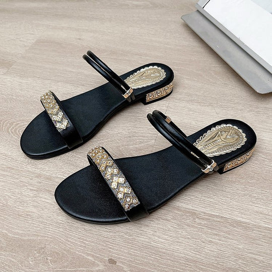 Damen glamouröse Sandalen mit funkelnden Schmuckakzenten EB