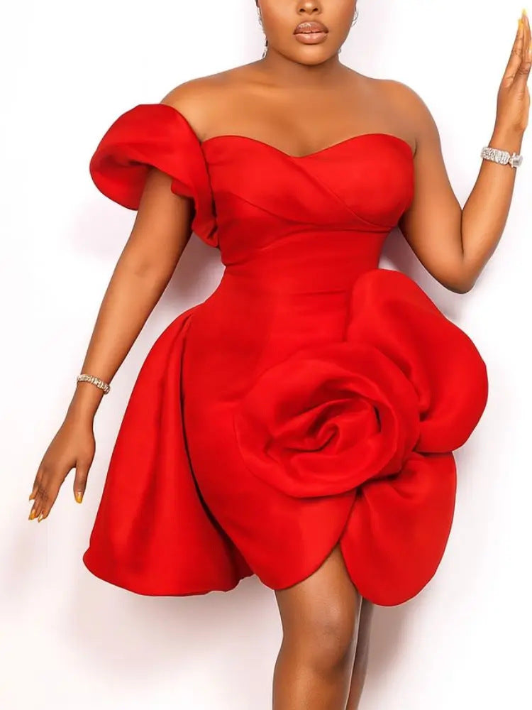 Damen Cocktailkleid mit voluminösem Blumendetail EB