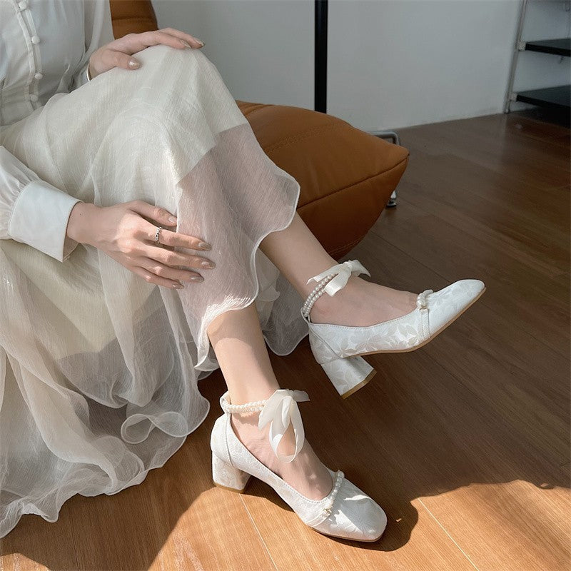 Damen elegante und bequeme Pumps mit Perlenschnürung EB