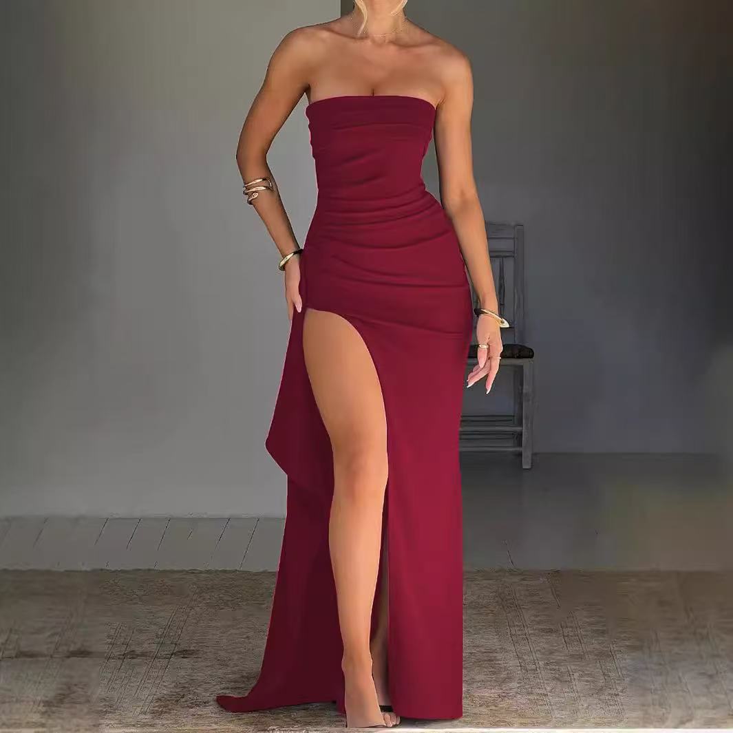 Damen Elegantes Off-Shoulder Abendkleid mit hohem Schlitz und tailliertem Schnitt EB