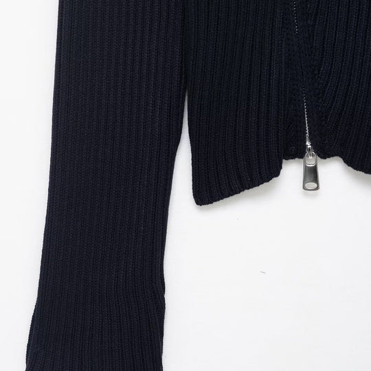 Damen stylischer Strickpullover mit asymmetrischem Kragen und Reißverschluss EB