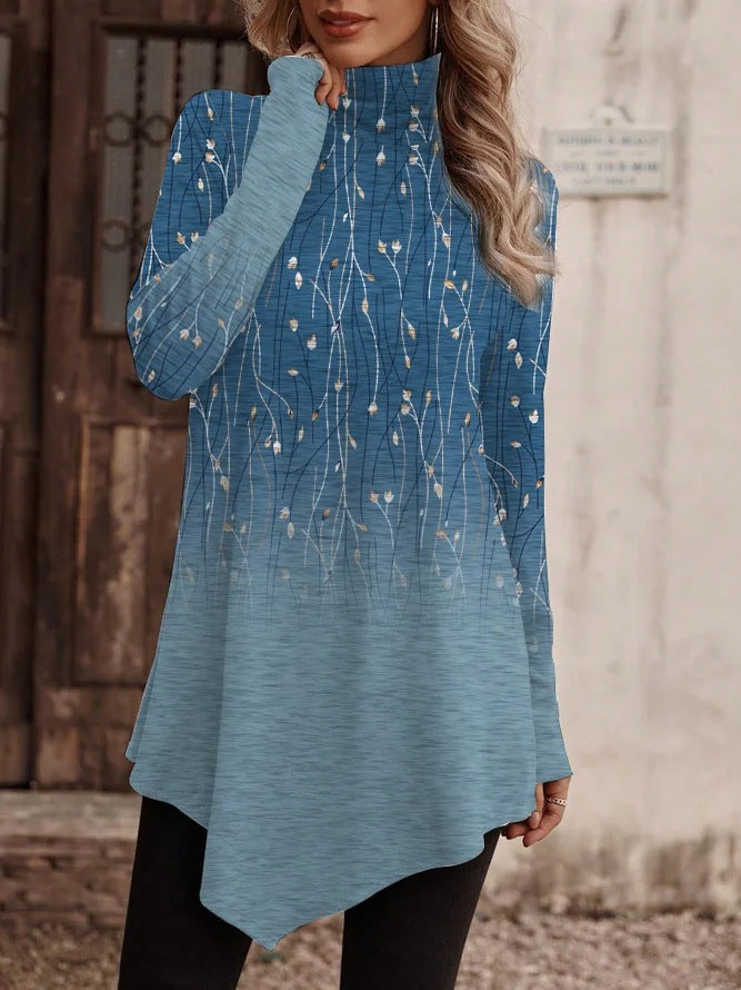 Damen Tunika mit floralem Design und hohem Kragen EB