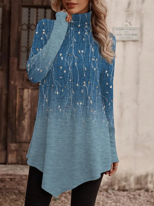 Damen Tunika mit floralem Design und hohem Kragen EB