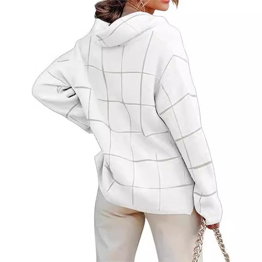 Damen Kariertes Hoodie mit Taschen und lässigem Schnitt EB