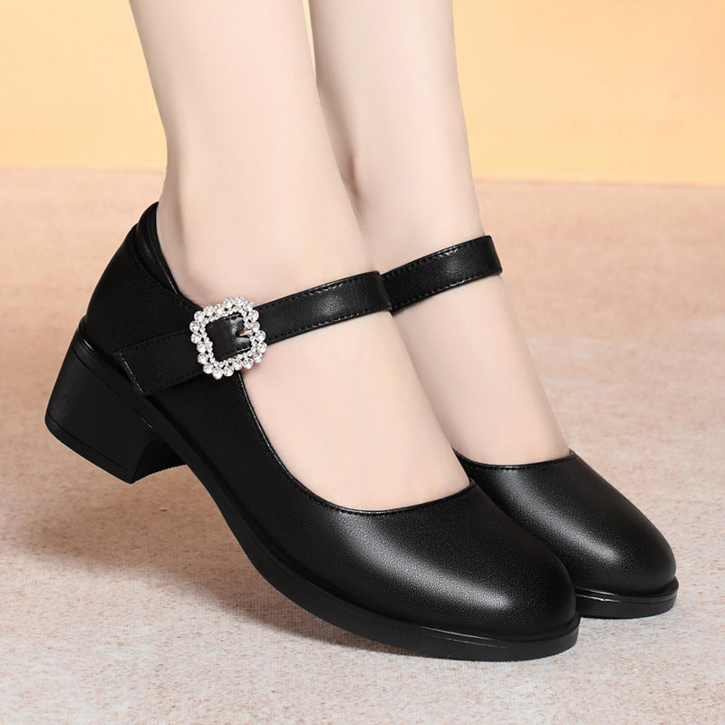 Damen Mary Jane Pumps mit dekorativem Riemchen und komfortablem Blockabsatz EB