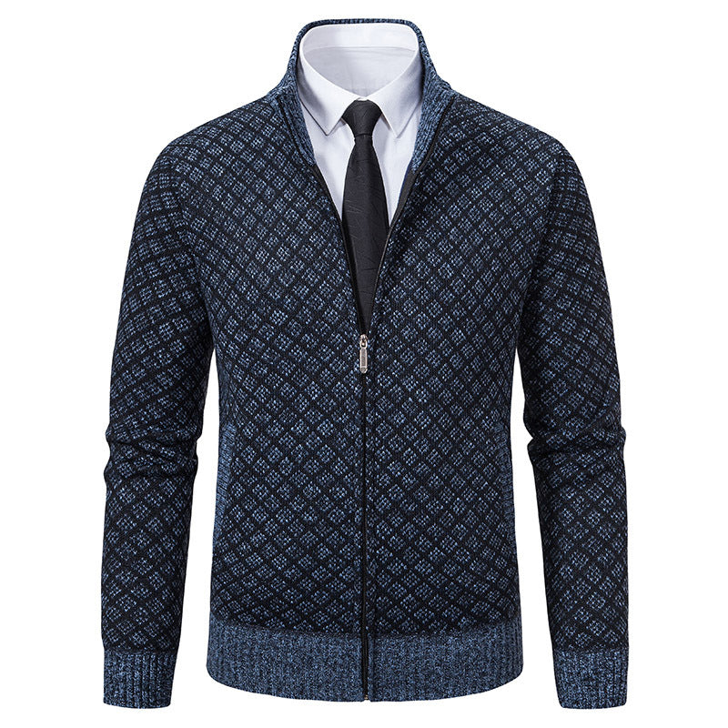 Herren Modische Strickjacke mit hochwertigem Zopfmuster und Reißverschluss EB
