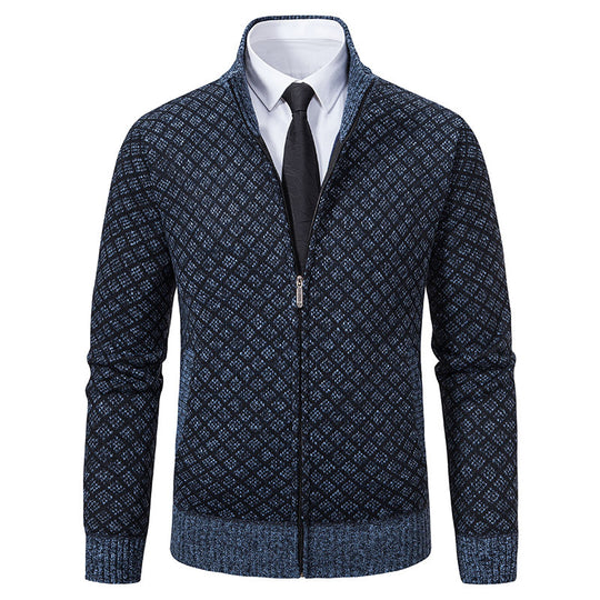Herren Modische Strickjacke mit hochwertigem Zopfmuster und Reißverschluss EB