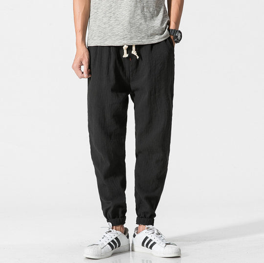 Herren nan lässige Leinen-Joggerhose mit Tunnelzug, strukturierter Oberfläche und elastischen Bündchen EB