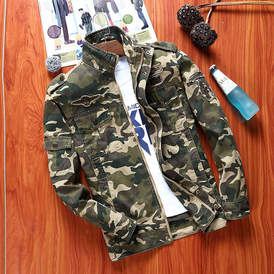 Herren Camouflage-Fieldjacke im Utility‑Look mit Mehrfach‑Taschen und Schulterepauletten EB