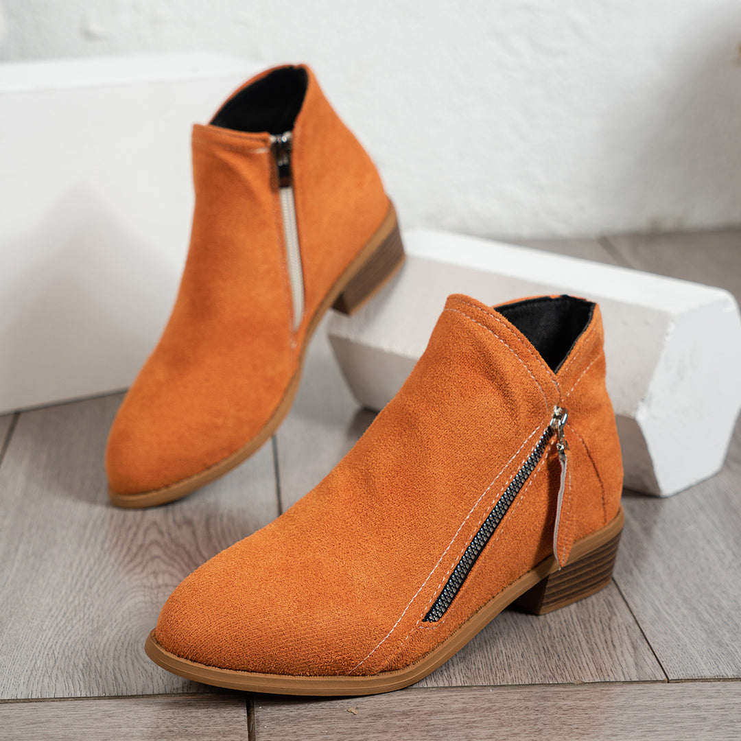 Damen Modische Stiefeletten mit seitlichem Reißverschluss und eleganter Perlenapplikation EB