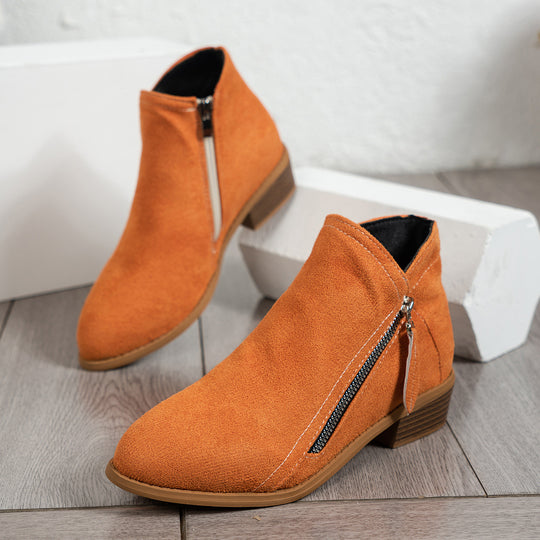 Damen Modische Stiefeletten mit seitlichem Reißverschluss und eleganter Perlenapplikation EB