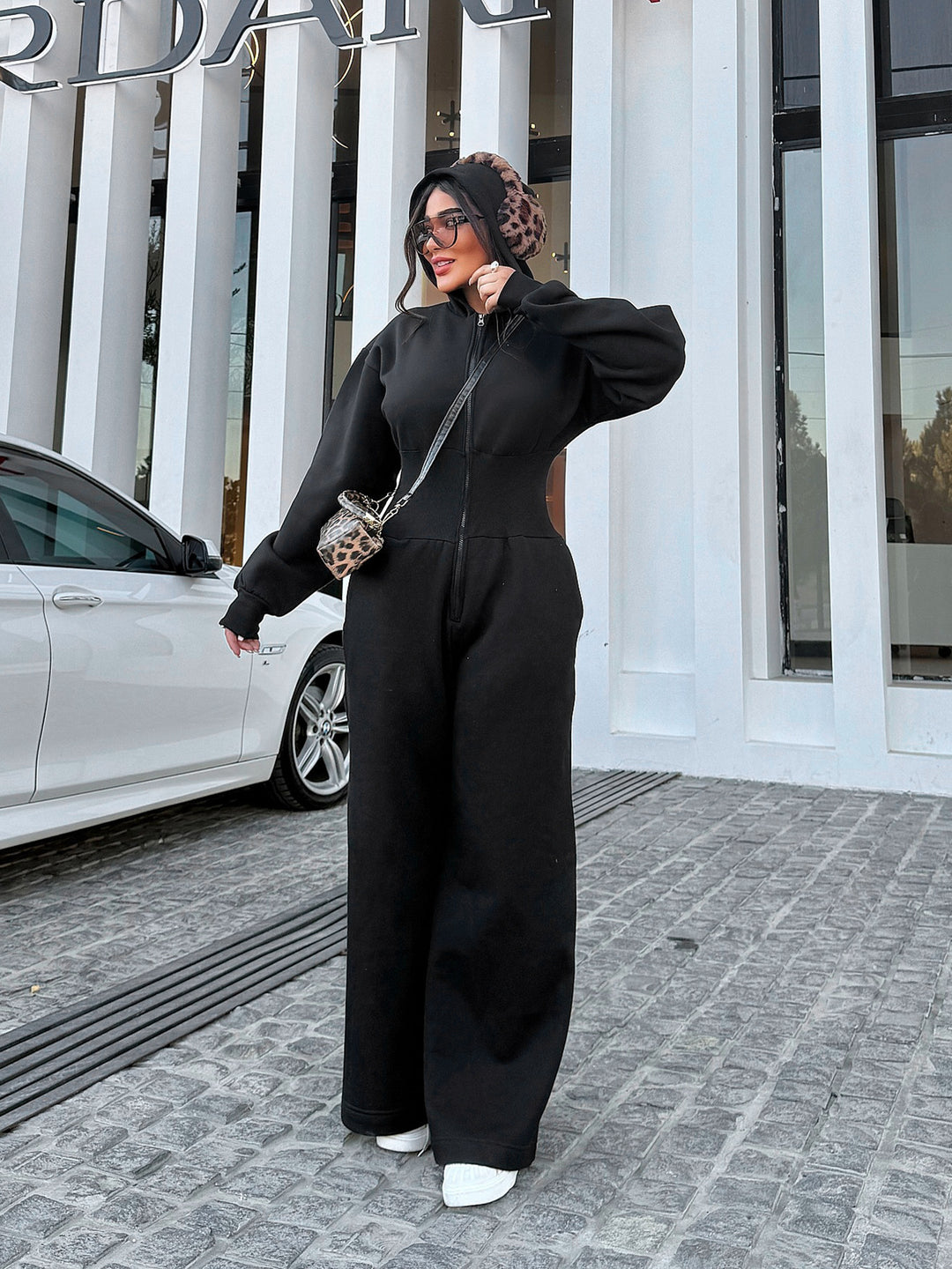Damen Sportlicher Fleece-Jumpsuit mit hohem Kragen und trendiger Silhouette EB