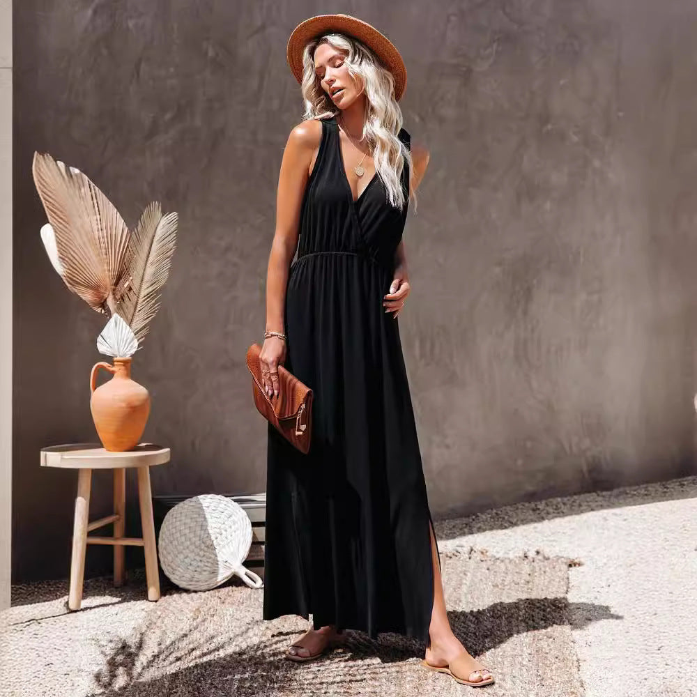 Damen Maxi-Kleid mit elegantem Wickeldesign und hohem Schlitz EB