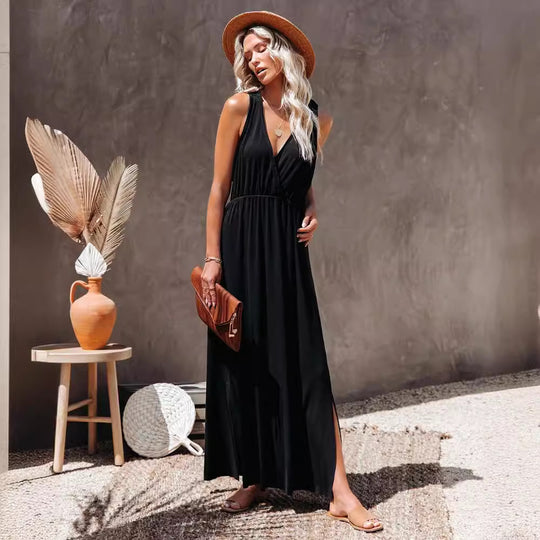 Damen Maxi-Kleid mit elegantem Wickeldesign und hohem Schlitz EB