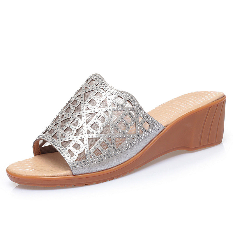 Damen Keilsandaletten mit funkelndem Strass und modischem Muster EB