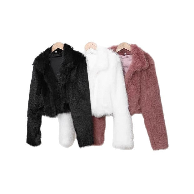 Damen elegante Kunstpelzjacke mit voluminösem Schnitt EB