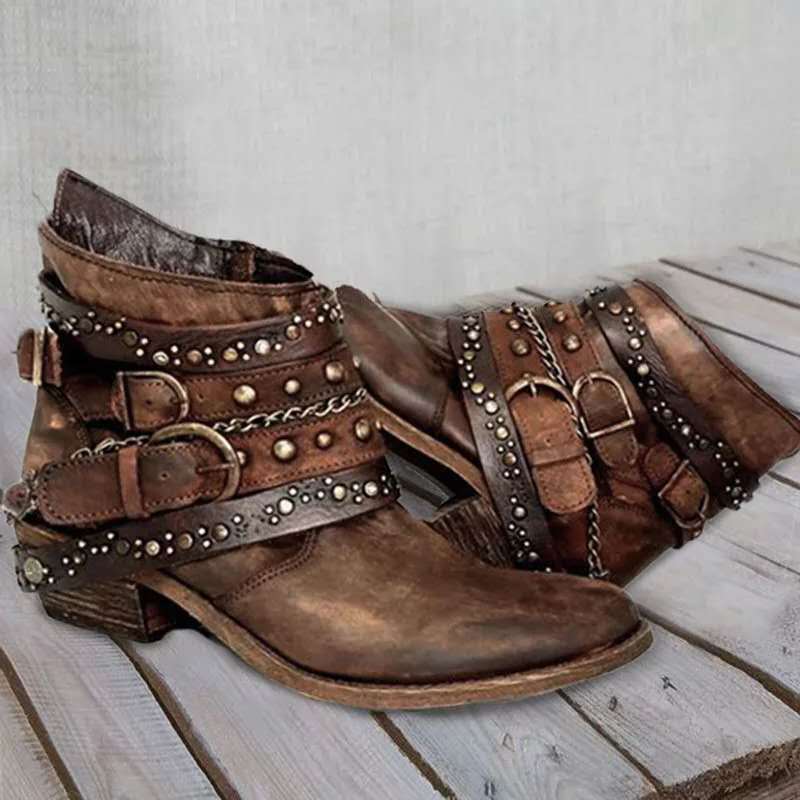 Damen modische Stiefeletten mit dekorativem Riemendesign und hochwertiger Lederoberfläche EB
