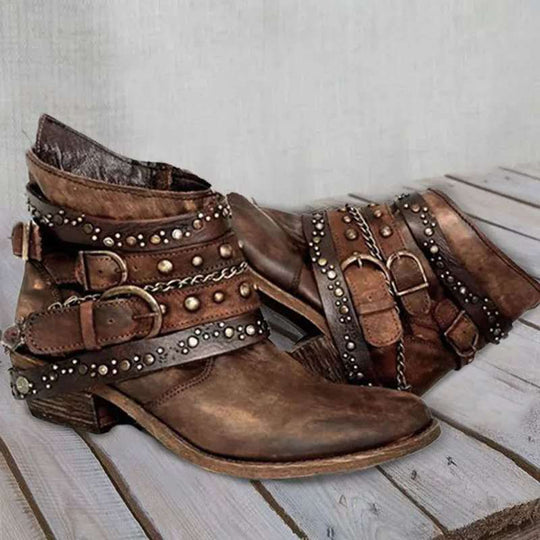 Damen modische Stiefeletten mit dekorativem Riemendesign und hochwertiger Lederoberfläche EB