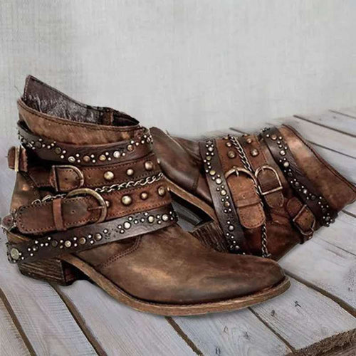 Damen Trendige Schnürstiefeletten mit dekorativen Riemen und glänzenden Akzenten EB