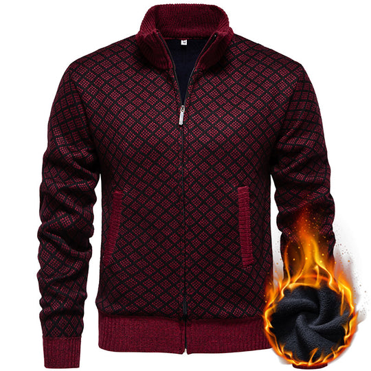 Herren Strickjacke mit modernem Zipper und feinem Karomuster EB