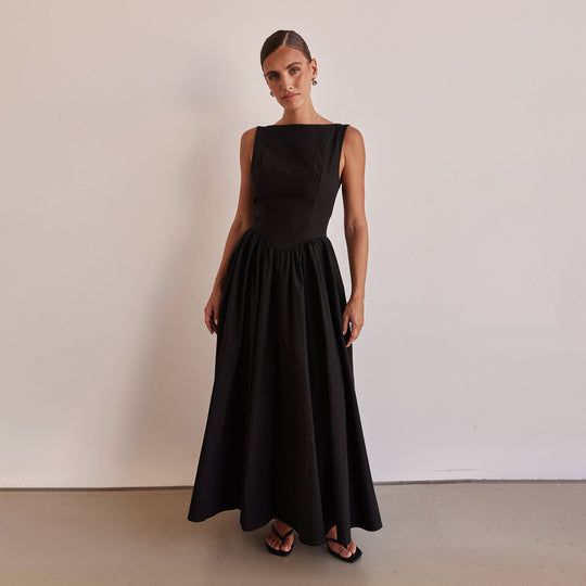 Damen Elegantes Maxi-Kleid mit breitem Rockansatz und taillierter Passform EB