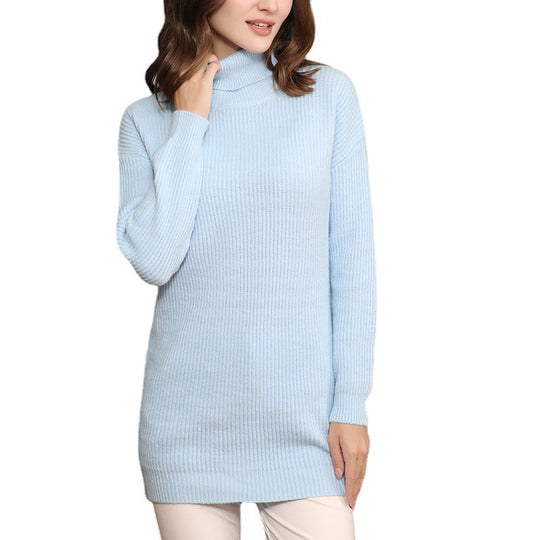Damen Grobstrick Kleid mit hohem Kragen und weitem Schnitt EB