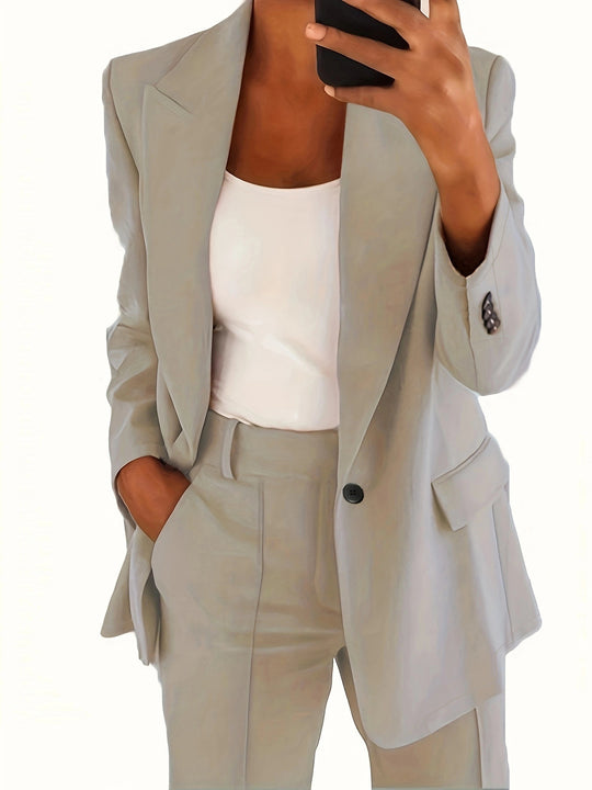 Damen nan taillierter Blazer-Hosen Businessanzug aus Stretchstoff EB