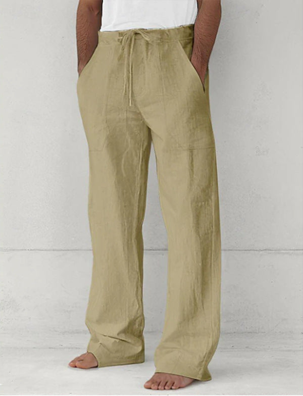 Herren nan leichte Relax-Chino aus Leinenmix mit weitem Bein, Kordelbund und seitlichen Eingrifftaschen EB