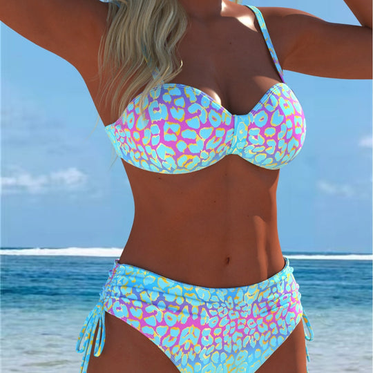 Damen Bikini-Set mit modischem geometrischem Muster und hohen Schnittformen EB