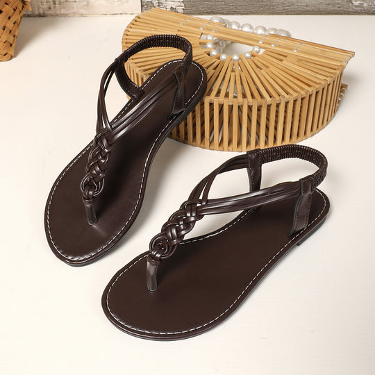 Damen Zehenstegsandalen mit geflochtenem Riemendesign und rutschfester Sohle EB