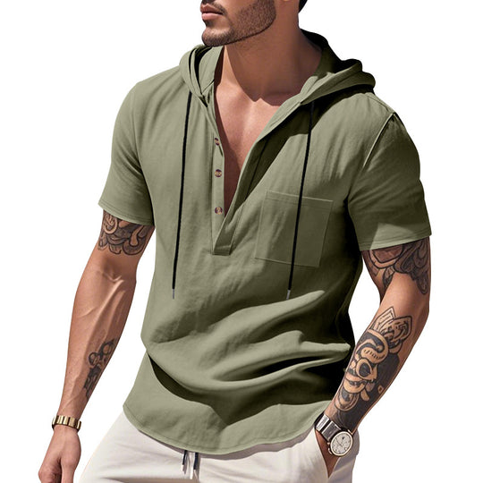 Herren Kurzarm-Henley-Shirt mit praktischer Kapuze und modischen Akzenten EB