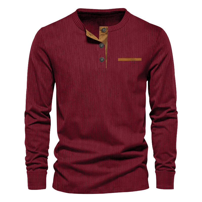 Herren strukturiertes Langarmshirt mit modischem Henley-Kragen EB