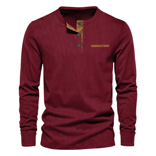 Herren strukturiertes Langarmshirt mit modischem Henley-Kragen EB