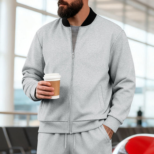 Herren nan urbane Sweat-Trackjacke mit Stehkragen verdecktem Reißverschluss elastischen Rippbündchen und Eingrifftaschen EB