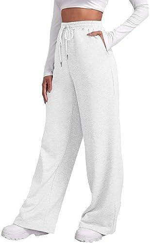Damen nan weite High‑Waist Palazzo-Loungehose mit elastischem Komfortbund, Kordelzug und seitlichen Eingrifftaschen EB