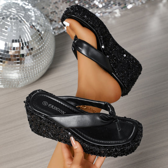 Damen Glitzernde Wedge-Sandalen EB