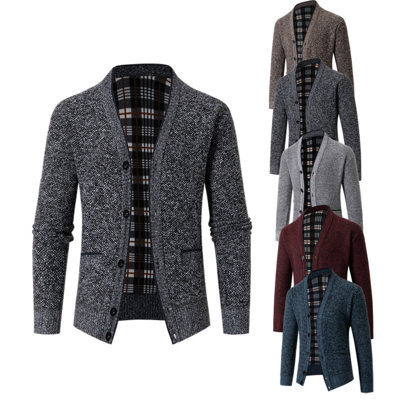 Herren Strickjacke mit eleganter Karostruktur und Knopfverschluss EB