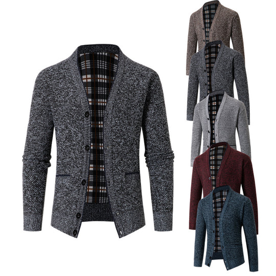 Herren Strickjacke mit eleganter Karostruktur und Knopfverschluss EB