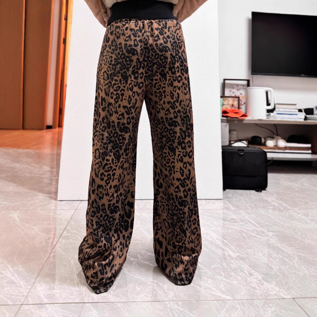 Damen Weite Leopard-Hose mit elastischem Bund und seitlichen Taschen EB