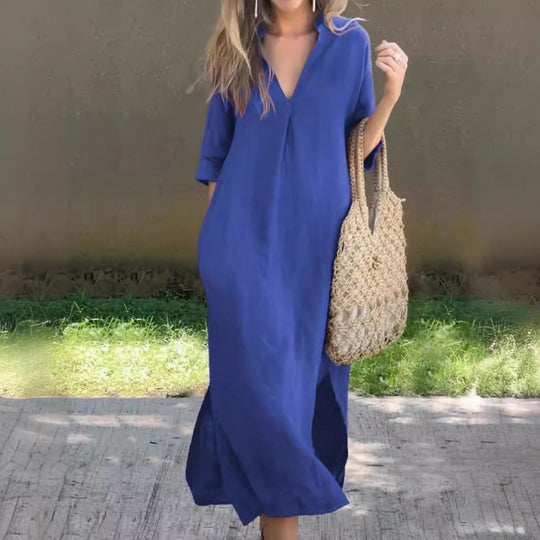 Damen Lässiges Maxikleid mit V-Ausschnitt und praktischen Seitenschlitzen EB