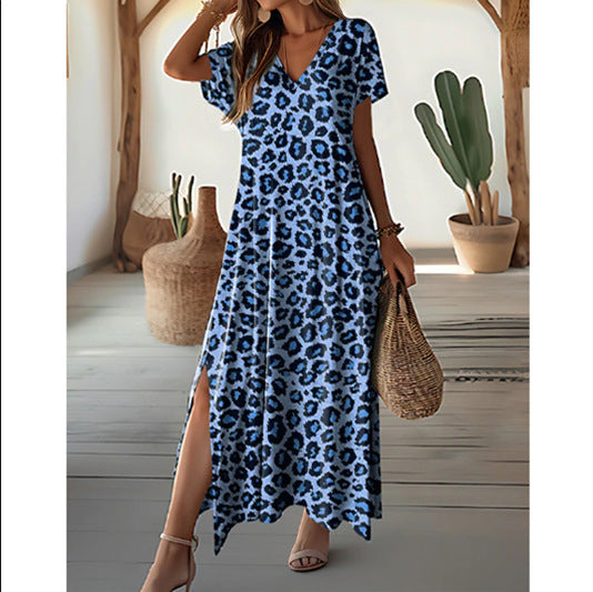 Damen Maxikleid mit tiefem V-Ausschnitt und seitlichem Schlitz EB