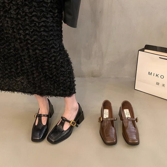 Damen elegante Mary Jane Pumps mit auffälliger Schnalle EB