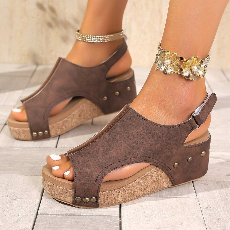 Damen Komfortable Wedge-Pantoletten mit verstellbaren Riemen EB