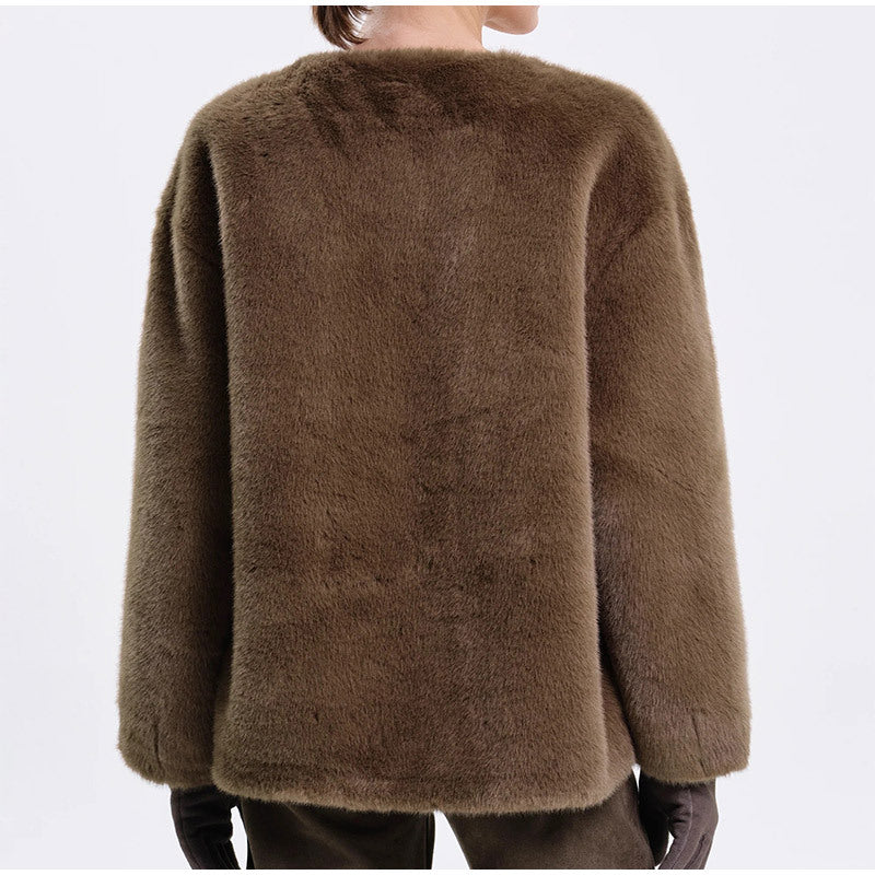 Damen Kuschelige Kunstfelljacke mit Gürtel EB