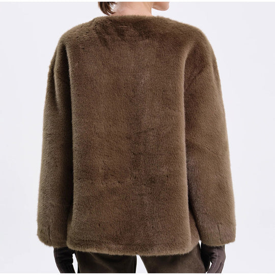 Damen Kuschelige Kunstfelljacke mit Gürtel EB