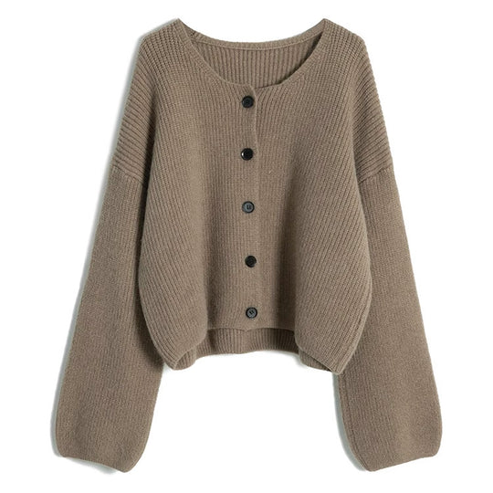 Damen modischer Short Cardigan mit feiner Rippstruktur und Knopfdetaillierung EB