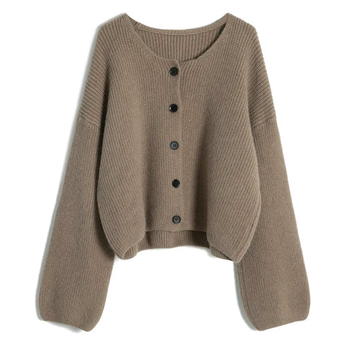 Damen modischer Short Cardigan mit feiner Rippstruktur und Knopfdetaillierung EB