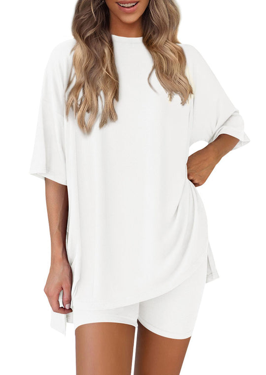 Damen Lässiges Lounge-Set mit übergroßem Oberteil und kurzen Hosen EB